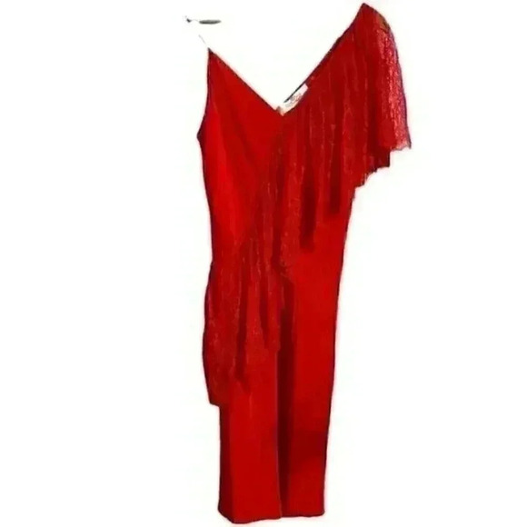 Diane Von Furstenberg Sleeveless Ruffle Front Lace Dress 8 Lipstick Party NWT - Picture 4 of 8